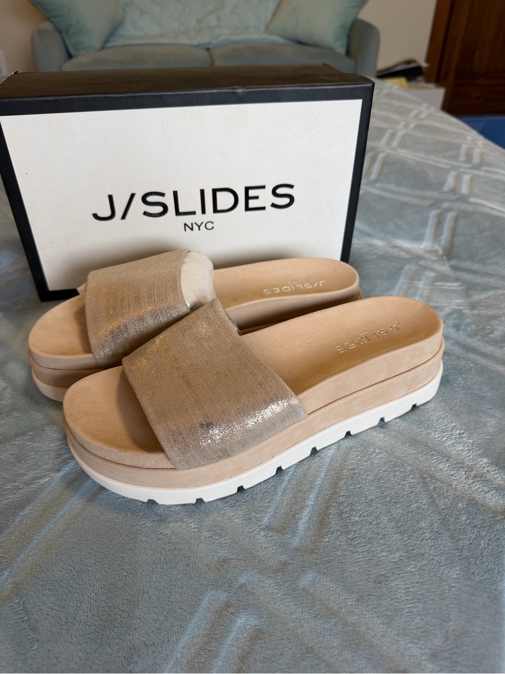 J Slides Metallic Beige Platform Slide Sandals